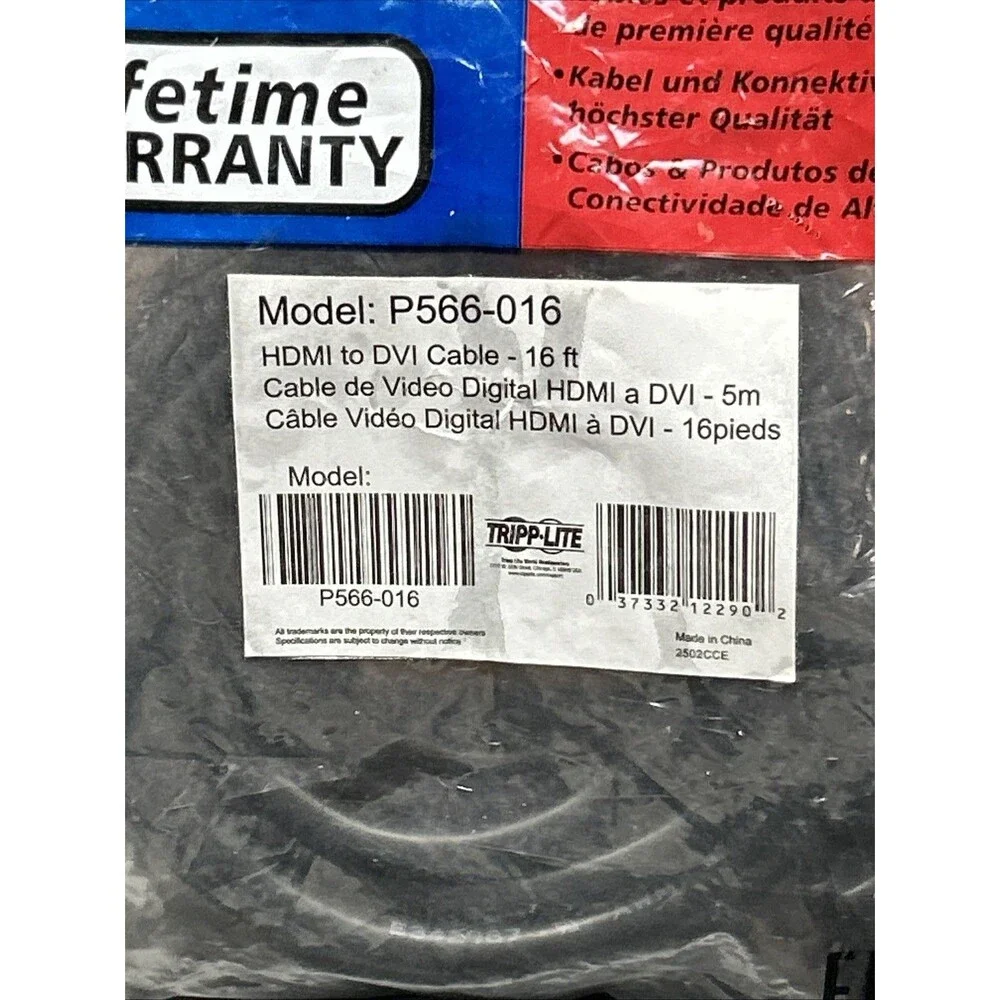 Tripp Lite HDMI to DVI Cable 16ft New P566-016